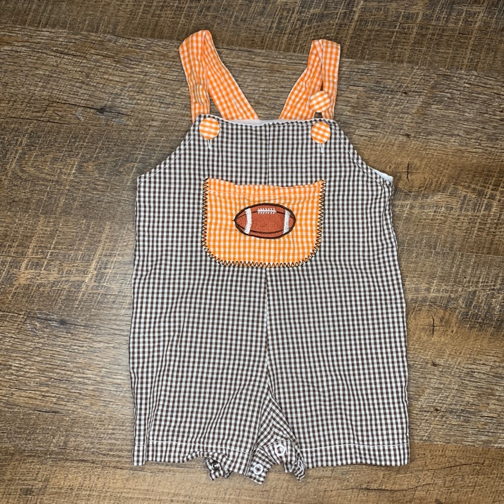Lil Cactus 3-6m Baby Boy Orange and Brown Football Pocket Romper